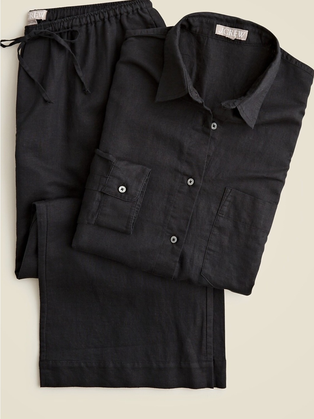 J Crew Women’s lounge! Black Linen Casual Button-Down Shirt and drawstring pants